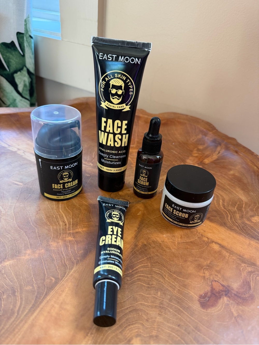 NEW East Moon Men’s Face Wash & Skincare Set Cream Serum Scrub Hyaluronate